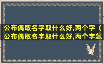 公布偶取名字取什么好,两个字（公布偶取名字取什么好,两个字怎么 💐 取）